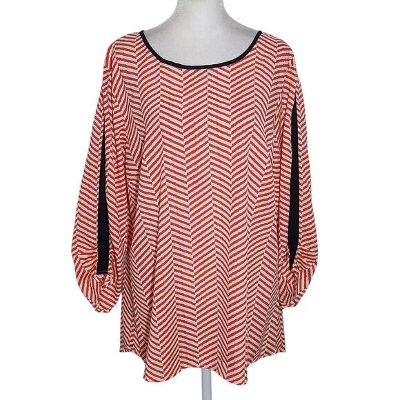 Gibson Latimer Pink Chevron Blouse Size Large Rose and Cream Chevron Print Top - Picture 1 of 11